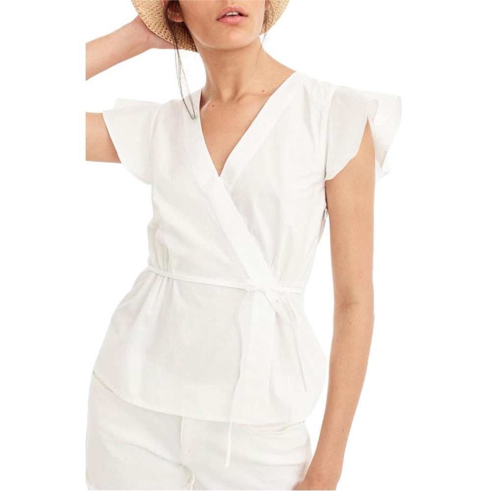 NWT J. Crew Flutter Sleeve Cotton Poplin Wrap Top